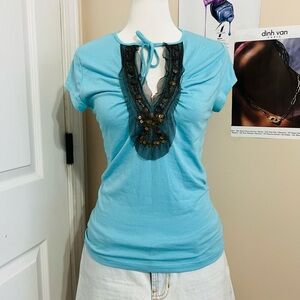 Y2K Blue Embellished Women's Top